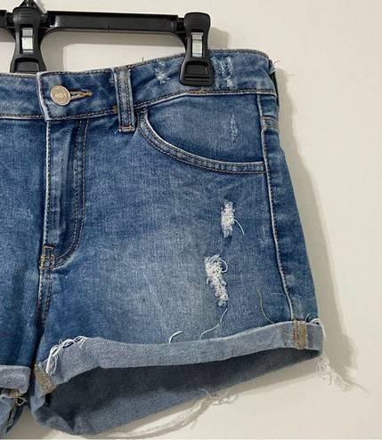 Mango Denim & Tees Blue Denim Cut Off Cuffed Shorts with Frayed Hem Size 6