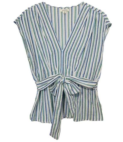 Max Studio Striped Linen Peplum Top