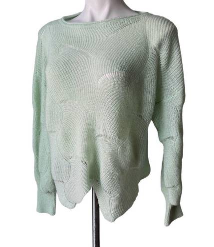 FATE. Cropped Cut Out Drop Bishop Sleeve Scalloped Hem Sweater, Sz S