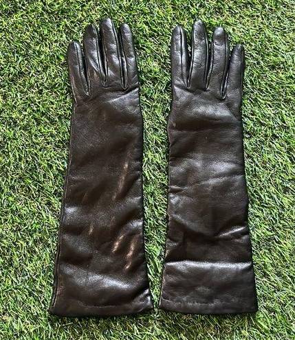 Portolano Black Leather Gloves Cashmere Lining Size 7 Long