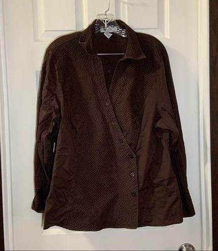 Carole Little  Brown Textured Long Sleeve Button Up Blouse 2X