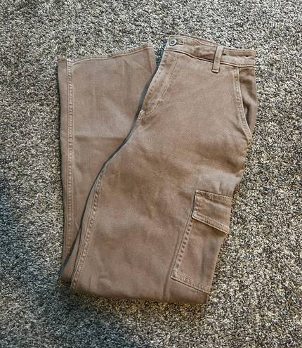 Ultra High Waist Dad Cargo Jeans Tan Size 28