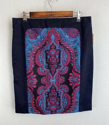 Coldwater Creek  Pencil Skirt 8 M Navy Multicolor Mirror Paisley Knee Length