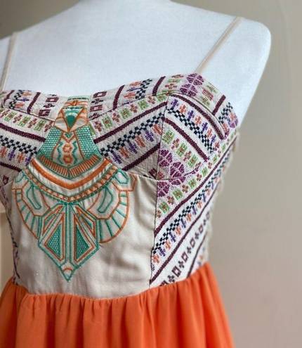 Flying Tomato  Boho Embroidered Bustier Corset Top Orange Summer Dress Small