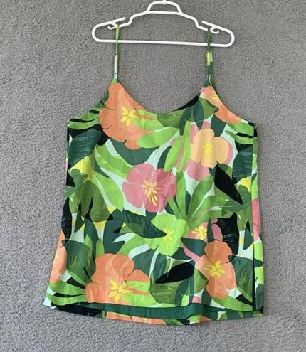 Eliane Rose  Women's XL Tropical Floral Side Slits Adjustable Strap Blouse Top