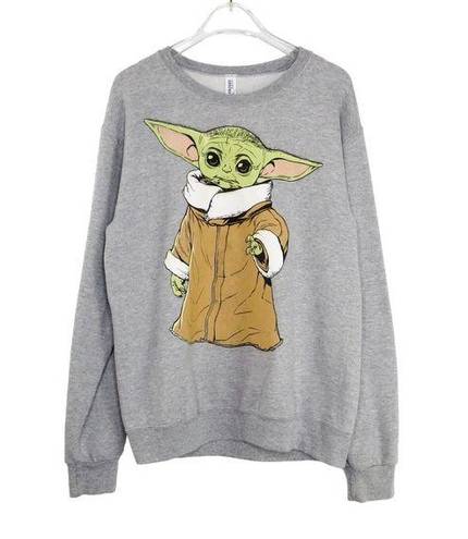 Star Wars  Baby Yoda Mandalorian Gray Crewneck Sweatshirt Small Unisex