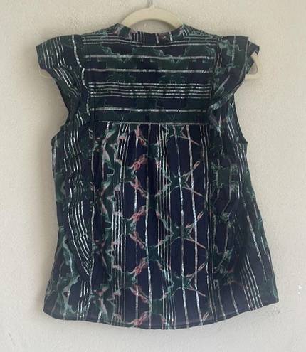 Pilcro  Anthropologie Floral Sleeveless Ruffle Blouse Button Down