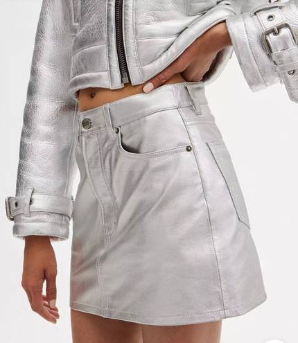 Coach Metallic Silver Leather Mini Skirt