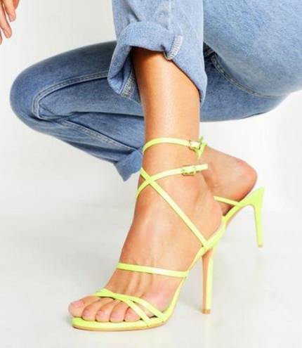 Boohoo  Skinny Strap Wrap Up Stiletto Heels in Lime Green Size 6