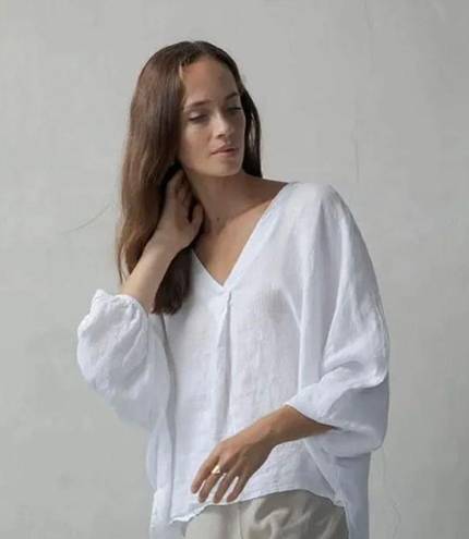 CP Shades  Long Sleeve Linen Top in White L