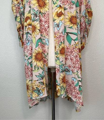 Maurice's  Floral Cinched Sleeves Open Front Kimono