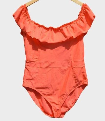 Bleu Rod Beattie  Women's Off-Shoulder One Piece Swimsuit in Living Coral Size 14