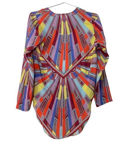 Alexis  Silk V-neck Sheer Art Deco Print Blouse