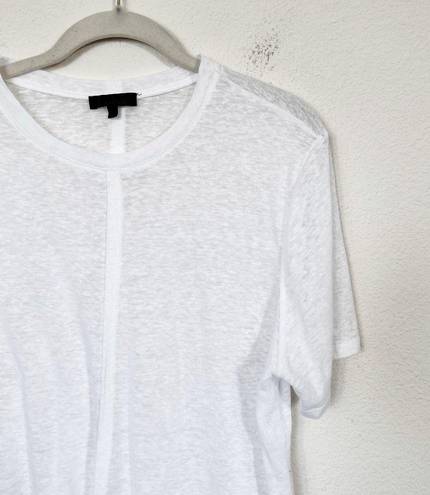 The Range [] White Linen Blend Crew Neck Asymmetrical Hem Cut Off T-Shirt Large