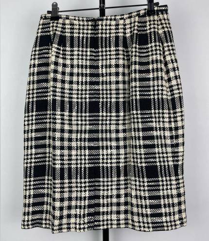 Peter Nygard  Black Cream Checked Plaid Tweed Pencil Skirt