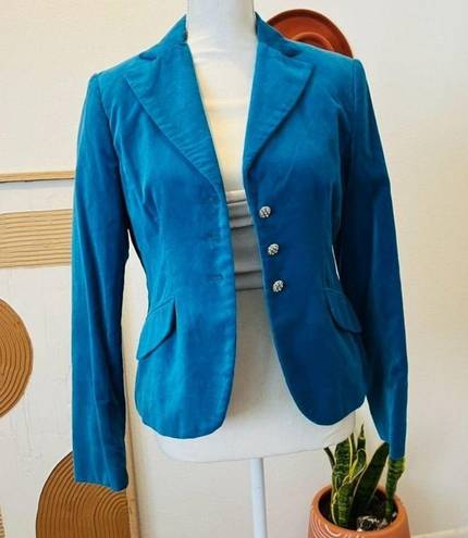 Vintage Blue  Velvet Fitted Triple Embellished Button Spring Blazer