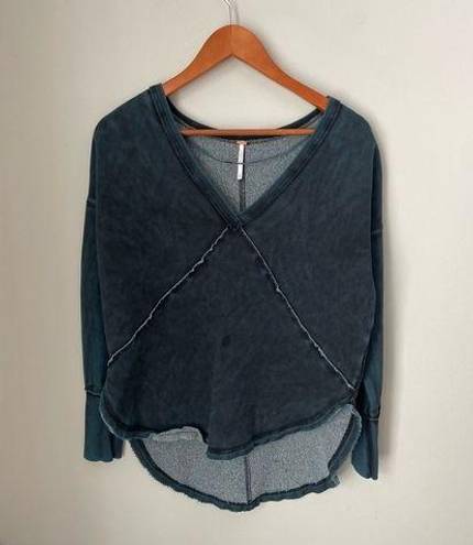 Free People  Denim Blue and Black Tie Dye Pullover Sweatshirt Size XS