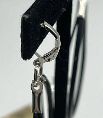 Swavorski Swarovski Crystal Black Two Leather Cord Dangle Earrings-  Handmade NEW