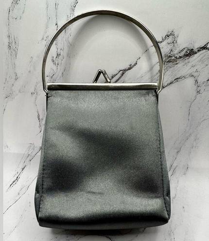 DKNY  Mini Gray Satin Pouch with Silver Handle 