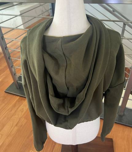 Naked Wardrobe French Terry Crop Hoodie In Olive Green