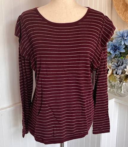 a.n.a  Burgundy & Grey Striped Sweater Long Sleeve Ruffle.