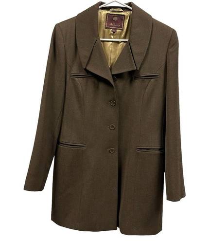 Mulberry  Worsted Wool Brown Belt Less Trench Coat 4 Button Jacket Women’s 10