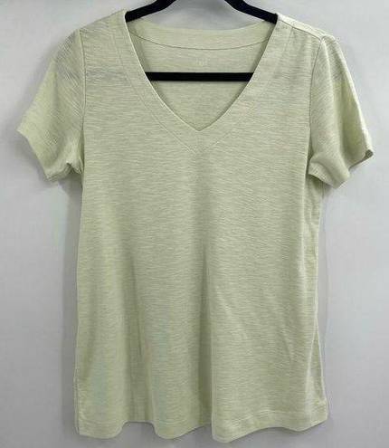 J.Jill Pima Slub Knit V Neck Cotton Yellow Slit Shirt Short Sleeve Tee Size Xs