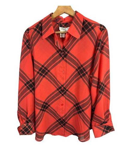 Coldwater Creek  Womens size XL P Button Up Plaid Long Sleeve Blouse Shirt Red