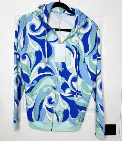 Hill House  Allie Full Zip Hooded Jacket Blue Ocean Kaleidoscope Size Small