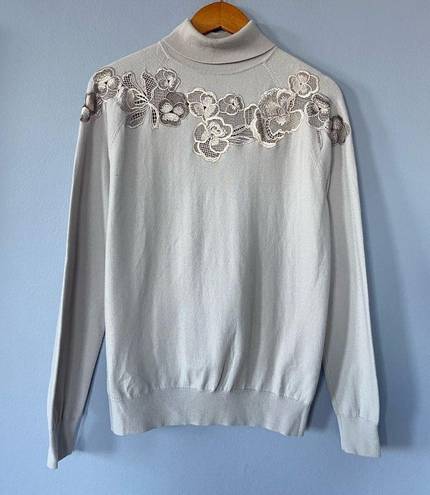 Reiss  Alo Stone Embroidered Wool Blend Turtleneck Sweater Size Medium