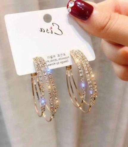 14K Gold Plated CZ Diamond Open Hoop Earrings for Women