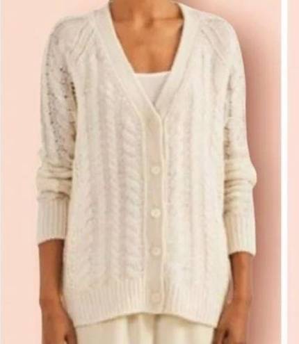 Equipment Femme White Open Knit Cashmere Alpaca Wool Cable Knit Cardigan small