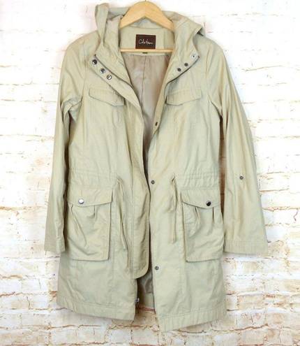 Cole Haan  Packable Rain Jacket Womens M Stone Hooded Cargo Pockets Cinch Waist