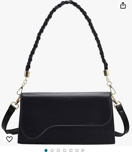 Black Braided Shoulder Bag Gold Accents