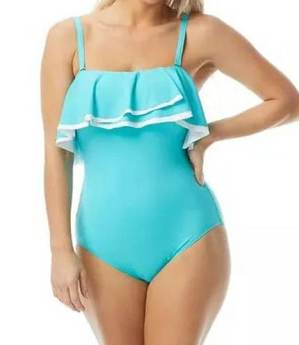 Coco reef Contours by  Womens Ruffle Strapless One Piece Swimsuit Blue 10 34C NWT