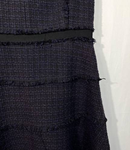 Rebecca Taylor Deep Purple Tiered Tweed Knit Fit & Flare Cap Sleeve Dress 6