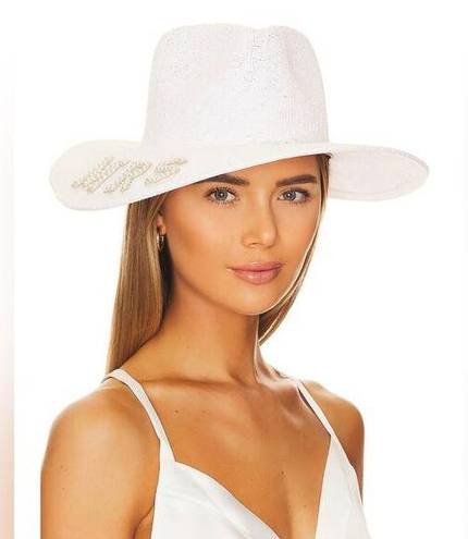 ma*rs Nikki beach  straw hat white with pearls NWOT honeymoon