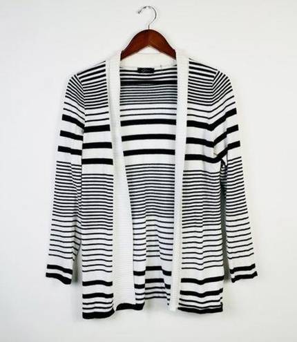 Cyrus ‎ Black & White Striped Open Front Cardigan Sweater