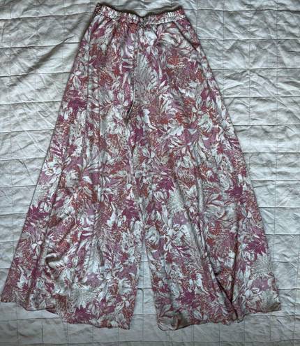 Aakaa  Pink, Orange & Cream Floral High Rise Flowy Wide Leg Palazzo Pants - Small