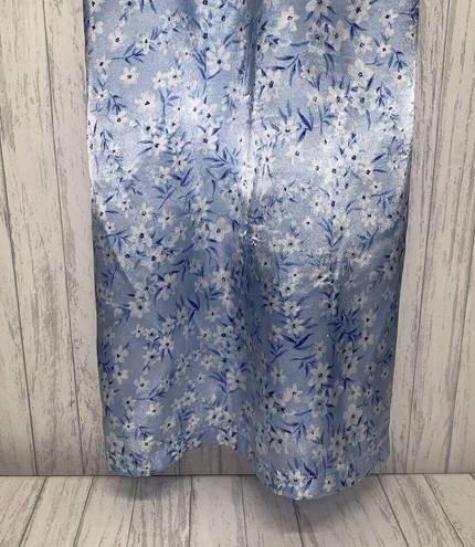 Oscar de la Renta Womens Size S Oscar De Le Renta Pink Label Blue Satin Floral Robe