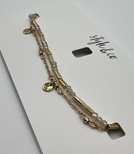 Style & Co  Bar, Disc & Bead Double-Row Ankle Bracelet in Gold-Tone NWT MSRP $25