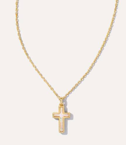 Kendra Scott Cross Gold Pendant Necklace in White Kyocera Opal