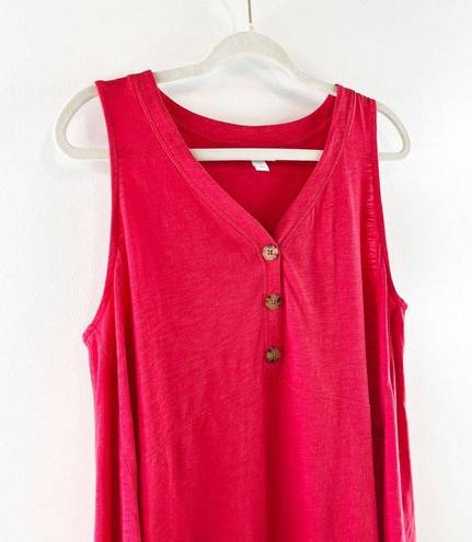 J.Jill  V Neck Sleeveless Cotton Blend Button Front Tank Top Red Large Petite