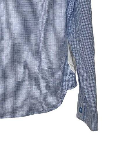 UGG  Button Up Shirt Size XS Blue Check White Back Stretch Roll Tab Sleeves