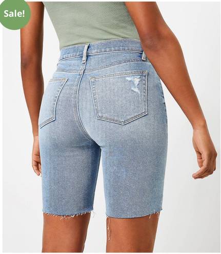 The Loft Frayed Denim Bike Shorts in Light Wash