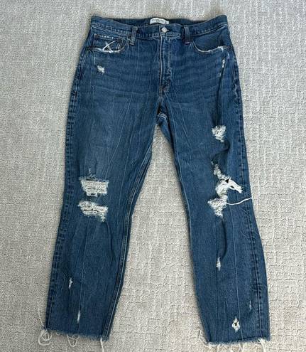 Abercrombie & Fitch A&F The Mom high rise distressed raw hem loose baggy girlfriend boyfriend fit