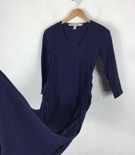 Michael Stars  Blue Ruched 3/4th Sleeve Midi Dress Medium