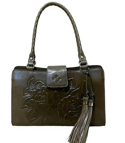 Patricia Nash  Rienzo Satchel Soft Olive Green Rose Tooled Leather Tassel Bag