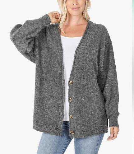 Zenana Outfitters Melange V Neck Button Cardigan size Large Gray