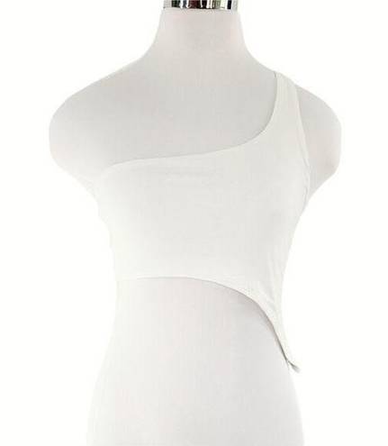 Naked Wardrobe  White Smooth Side Asymmetrical Crop Top NWT Sz Small